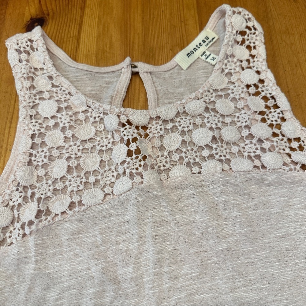 Monteau Lace Crochet Flowly Sleeveless Pink Shirt Women M